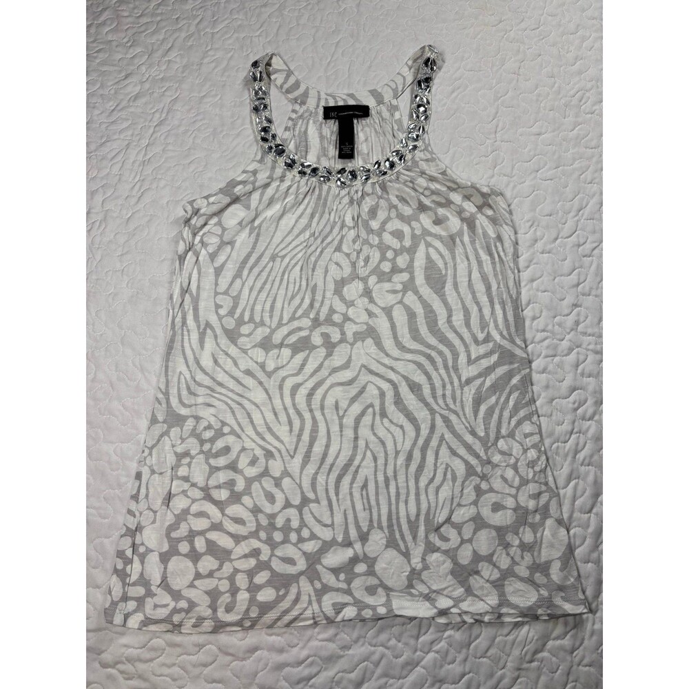 INC International Concepts White Grey Studded Animal Print Tank Blouse size S